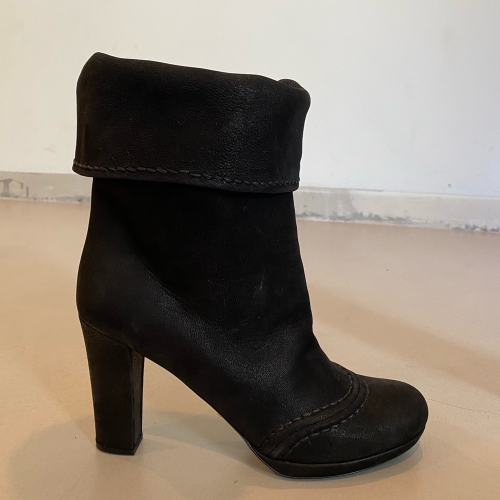 New PRADA Black Suede Foldover Heeled Boots